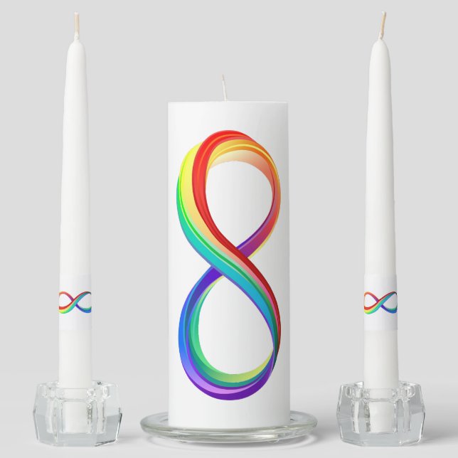 Layered Rainbow Infinity Symbol Unity Candle Set (Front)