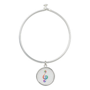 Layered rainbow treble clef bangle bracelet