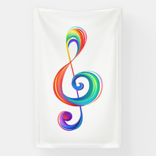 Layered rainbow treble clef banner