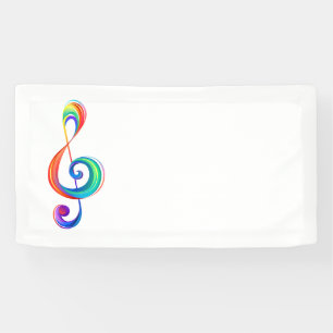 Layered rainbow treble clef banner