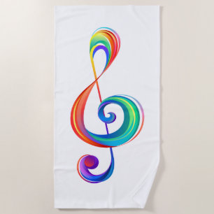 Layered rainbow treble clef beach towel