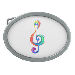 Layered rainbow treble clef belt buckle