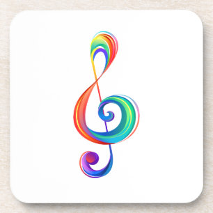 Layered rainbow treble clef beverage coaster