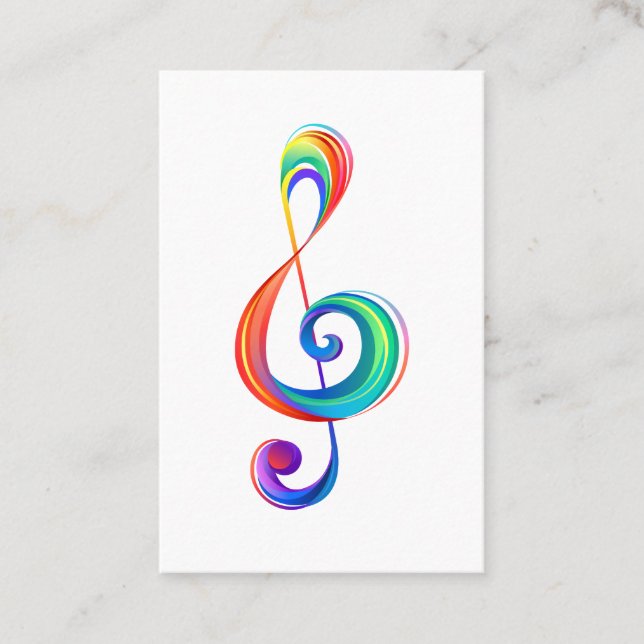 Layered rainbow treble clef business card (Front)