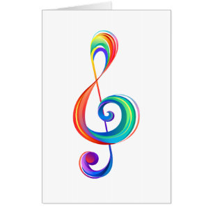 Layered rainbow treble clef card