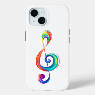 Layered rainbow treble clef iPhone 15 case