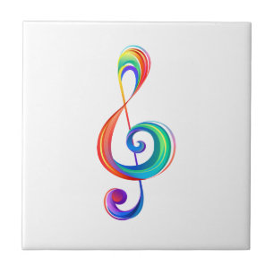 Layered rainbow treble clef ceramic tile