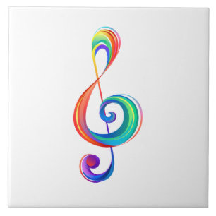 Layered rainbow treble clef ceramic tile