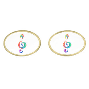 Layered rainbow treble clef cufflinks