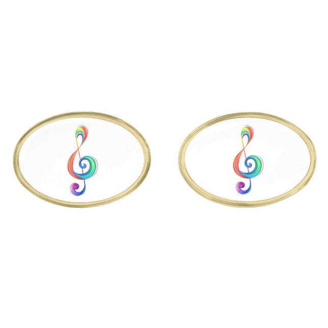 Layered rainbow treble clef cufflinks (Front)