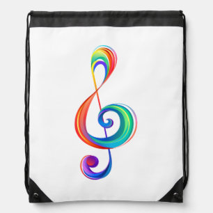 Layered rainbow treble clef drawstring bag