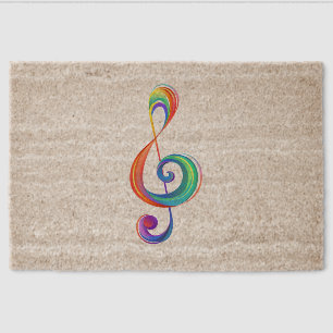 Layered rainbow treble clef fiber doormat