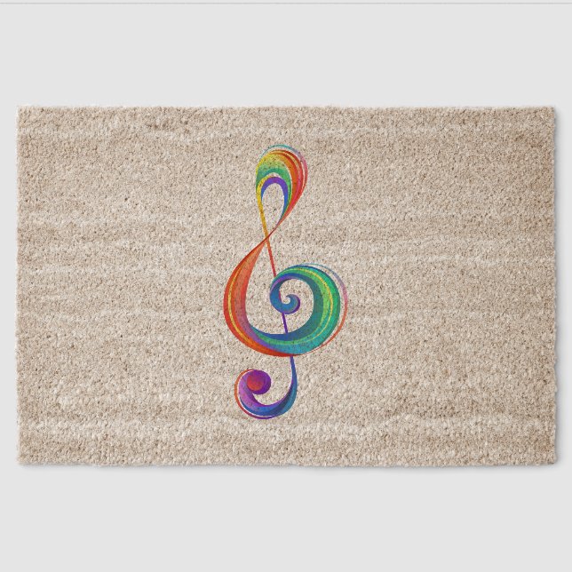 Layered rainbow treble clef fiber doormat (Front)
