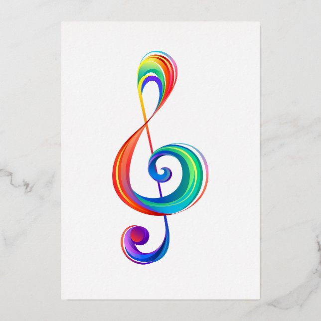 Layered rainbow treble clef foil invitation (Front)