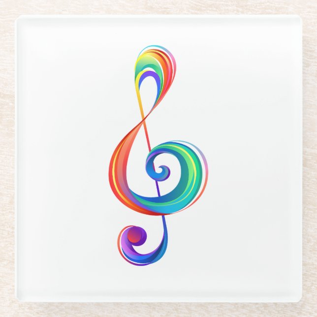 Layered rainbow treble clef glass coaster (Front)
