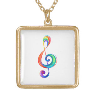 Layered rainbow treble clef gold plated necklace