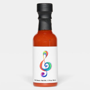 Layered rainbow treble clef hot sauces