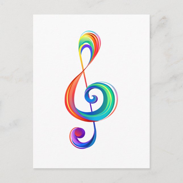 Layered rainbow treble clef invitation postcard (Front)