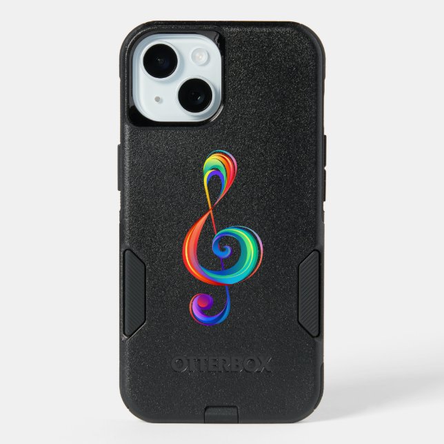 Layered rainbow treble clef iPhone 15 case (Back)