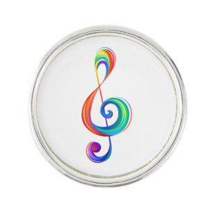 Layered rainbow treble clef lapel pin