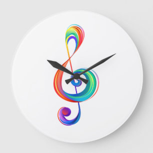 Layered rainbow treble clef large clock