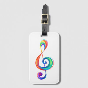 Layered rainbow treble clef luggage tag