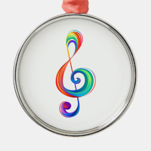 Layered rainbow treble clef metal ornament