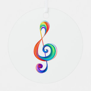 Layered rainbow treble clef metal ornament