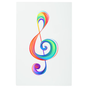 Layered rainbow treble clef metal print