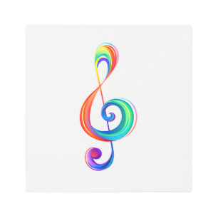 Layered rainbow treble clef metal print