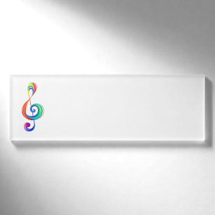 Layered rainbow treble clef name tag