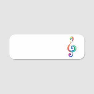 Layered rainbow treble clef name tag