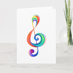 Layered rainbow treble clef note card