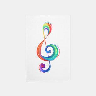 Layered rainbow treble clef outdoor rug