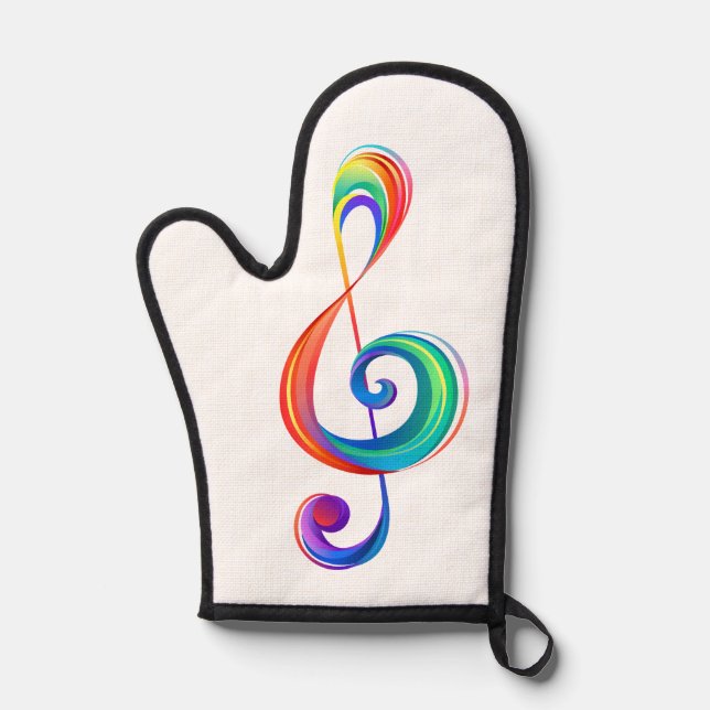 Layered rainbow treble clef oven mitt (Front)