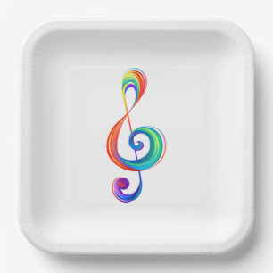 Layered rainbow treble clef paper plates