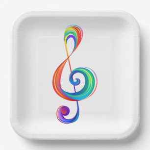 Layered rainbow treble clef paper plates
