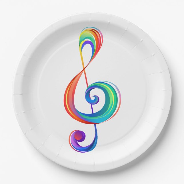 Layered rainbow treble clef paper plates (Front)