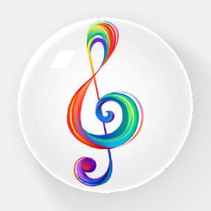 Layered rainbow treble clef paperweight