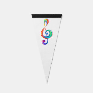 Layered rainbow treble clef pennant flag