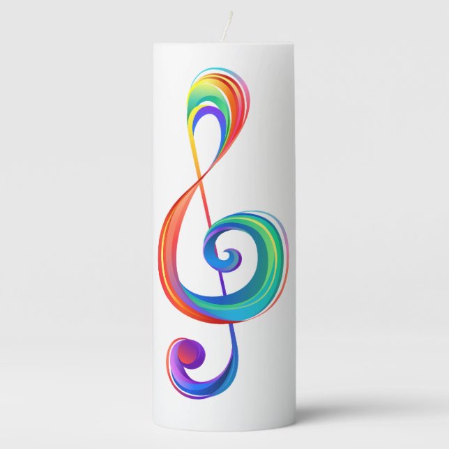 Layered rainbow treble clef pillar candle (Front)