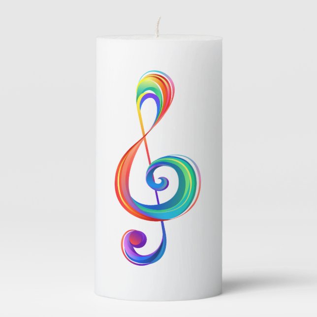 Layered rainbow treble clef pillar candle (Front)