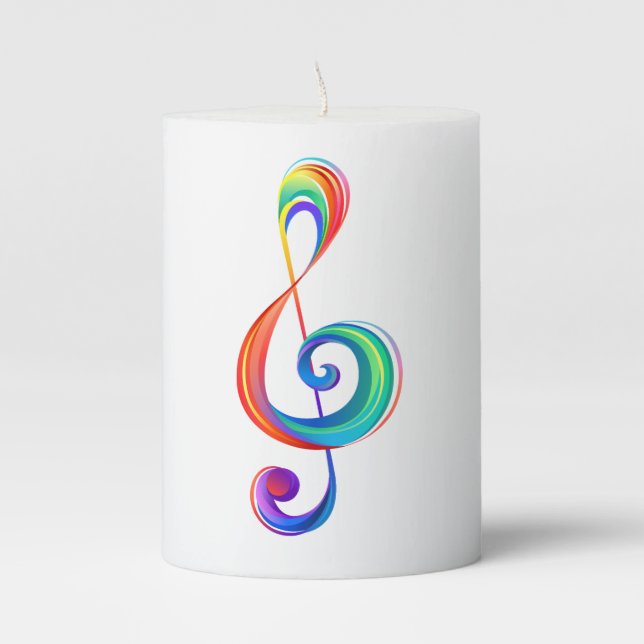 Layered rainbow treble clef pillar candle (Front)