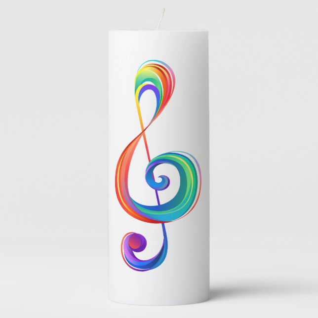 Layered rainbow treble clef pillar candle (Front)