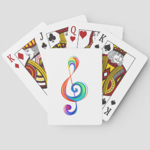 Layered rainbow treble clef poker cards