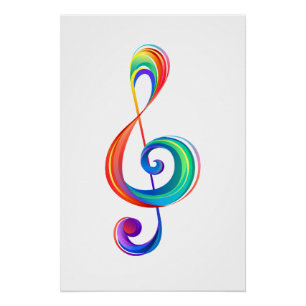 Layered rainbow treble clef poster