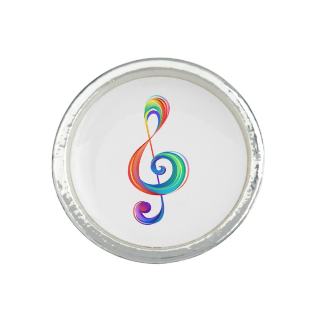 Layered rainbow treble clef ring (Front)
