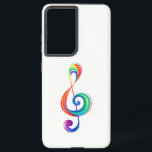Layered rainbow treble clef samsung galaxy s21 ultra case<br><div class="desc">Musical key drawn from multicolored layers of rainbow colors on white background.</div>