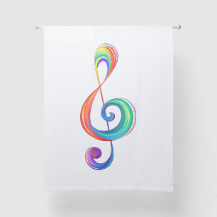 Layered rainbow treble clef sheer curtains