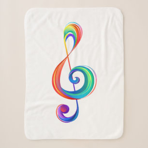 Layered rainbow treble clef sherpa blanket
